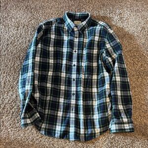 L.L. Bean Men’s Green, Navy & White Plaid Button-Down Shirt